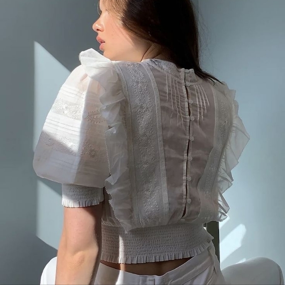 Aritzia Sunday Best Tea Elegant White Ruffled Women's Top Size S In EUC - Picture 2 of 11